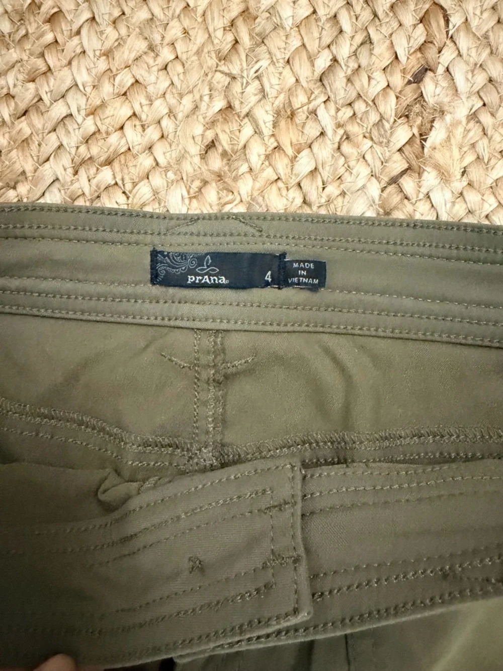 Prana Stretch Zion Halle Olive Utility Mid-Rise Shorts - Picture 2 of 3